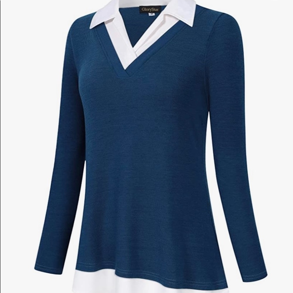 GloryStar Women's medium Long Sleeve Collared Shirts Work Blouse Tunics Tops nwt
